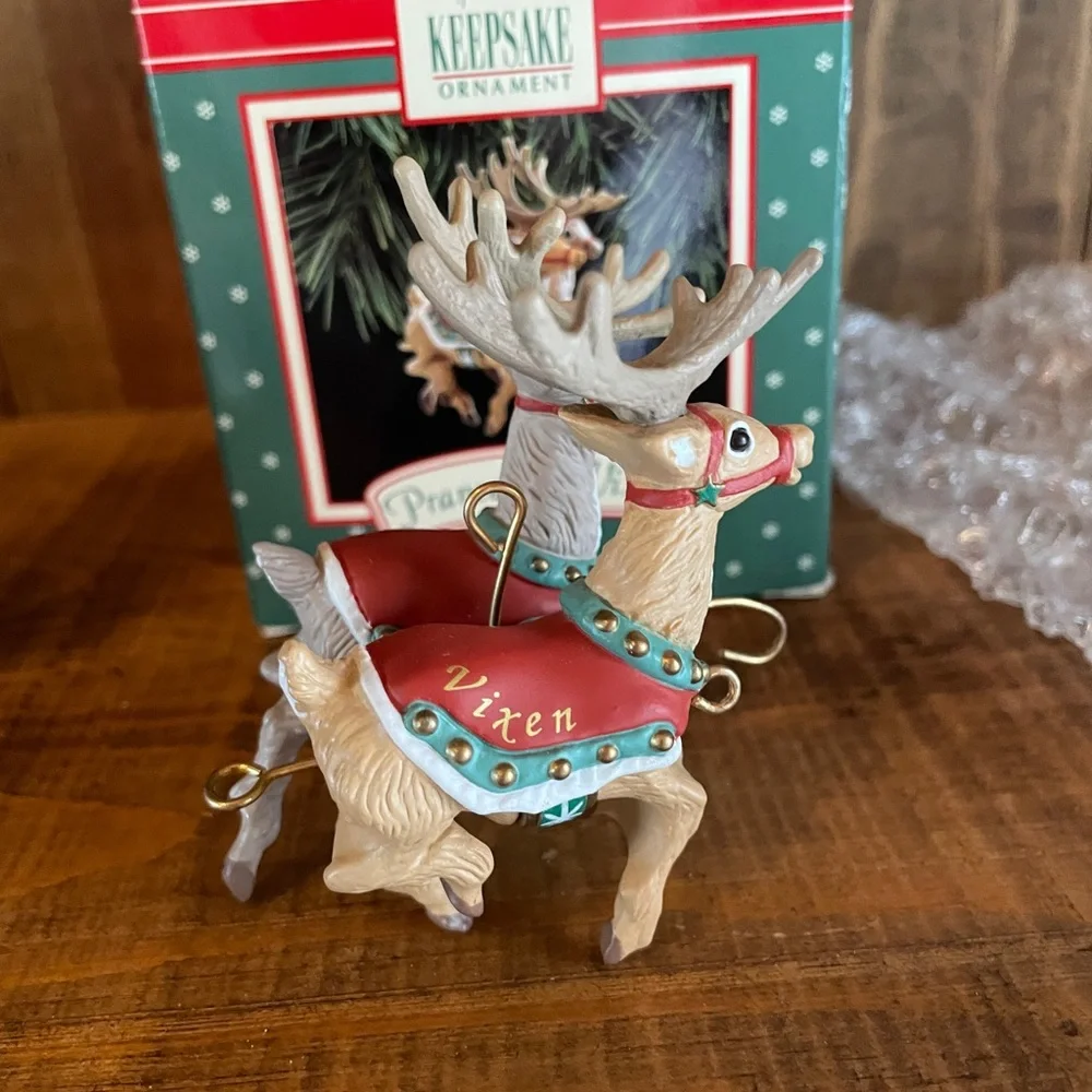 1992 Hallmark Santa and His Reindeer Ornament Prancer & Vixen #2 in Series